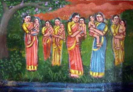 The six charming baby boys are brought up by the six Krttika nymphs