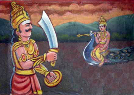 The duel between Lord Murugan and Curapatuman.