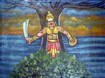 Curapatuman transforms into a monstrous upside-down mango tree in the ocean.
